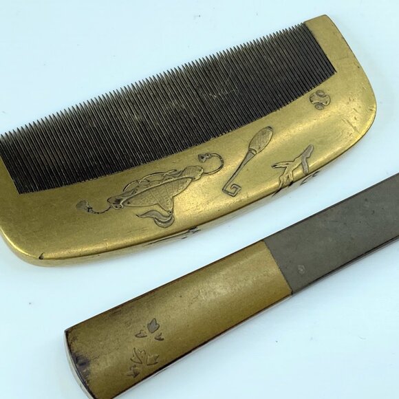 Antique 20th C. Japanese Gold Makie Carved Wooden Kushi Kogai Kanzashi Set GS611 main image 4